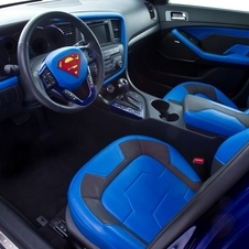 The interior gets custom leather seats with Superman logos