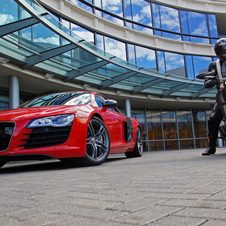 The image shows and Audi R8 and Ducati Diavel outside what appears to be the Audi headquarters The image shows and Audi R8 and Ducati Diavel outside what appears to be the Audi headquarters