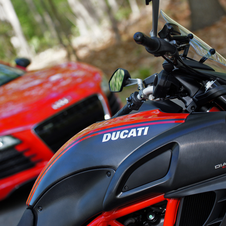 This image shows the Diavel more prominently with the R8 in the background This image shows the Diavel more prominently with the R8 in the background