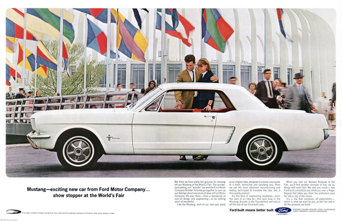 The first Mustang made its debut at the World's Fair in 1964.