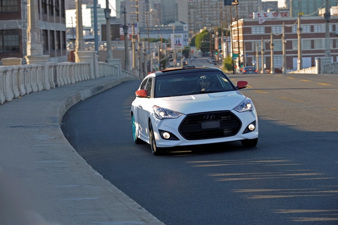 From the outside, it is a mostly stock Veloster