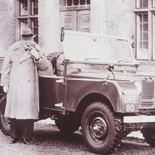 Winston Churchill with his Land Rover, 1952