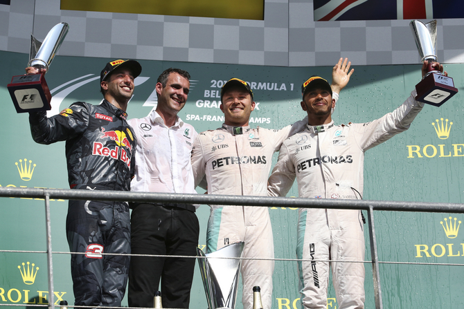 On the podium with Rosberg were Ricciardo and Hamilton