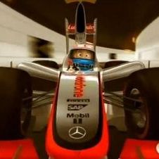 O desenho animado Jenson Button ao volante do Fórmula 1 da McLaren