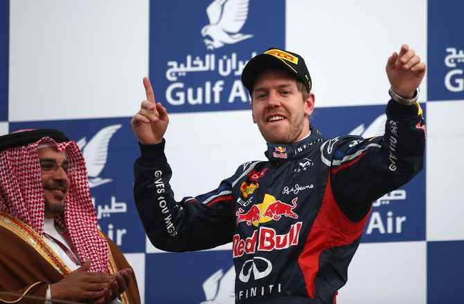 Vettel celebrating on the podium