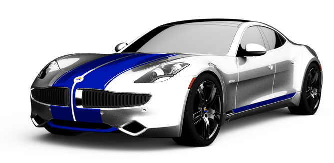 The blue and white car is inspired by the American racing colors