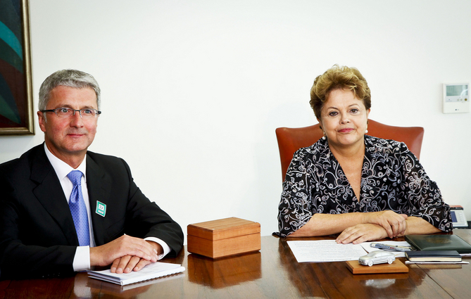 Audi Chairman Rupert Stadler and Brazilian State President Dilma Rousseff