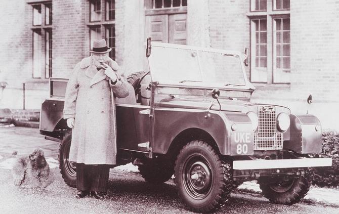 Winston Churchill with his Land Rover, 1952